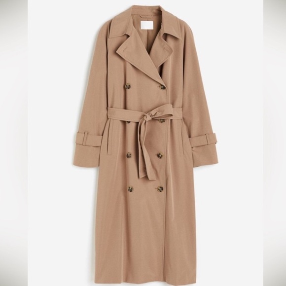 H&M Double Breasted Trench Coat Oversized Sz Small Beige Color - Picture 2 of 16